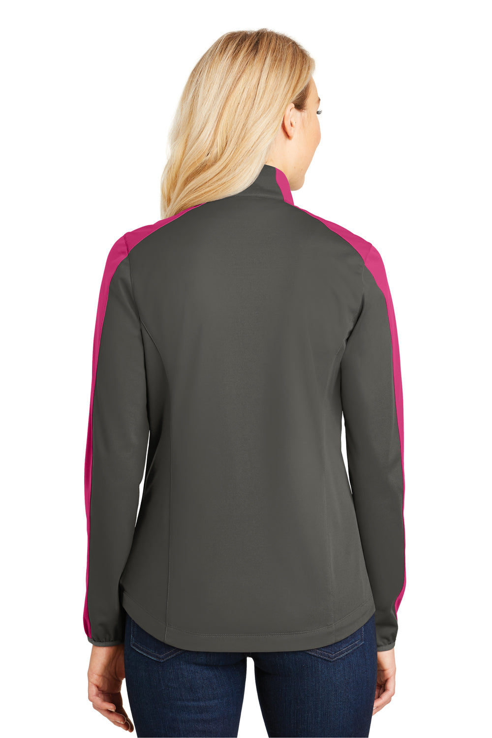Port Authority L718 Womens Active Wind & Water Resistant Full Zip Jacket Grey Steel/Azalea Pink Back