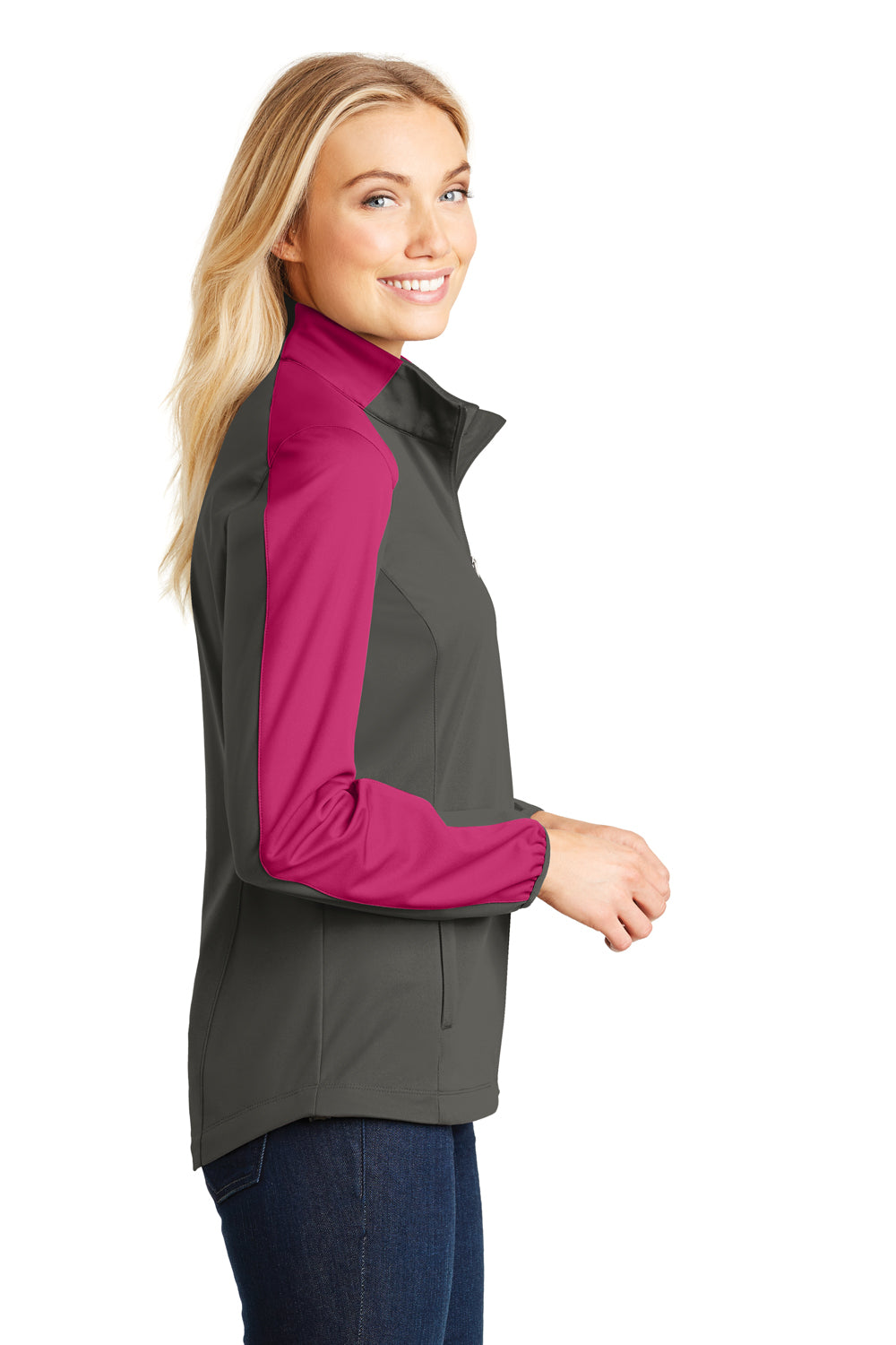 Port Authority L718 Womens Active Wind & Water Resistant Full Zip Jacket Grey Steel/Azalea Pink Side