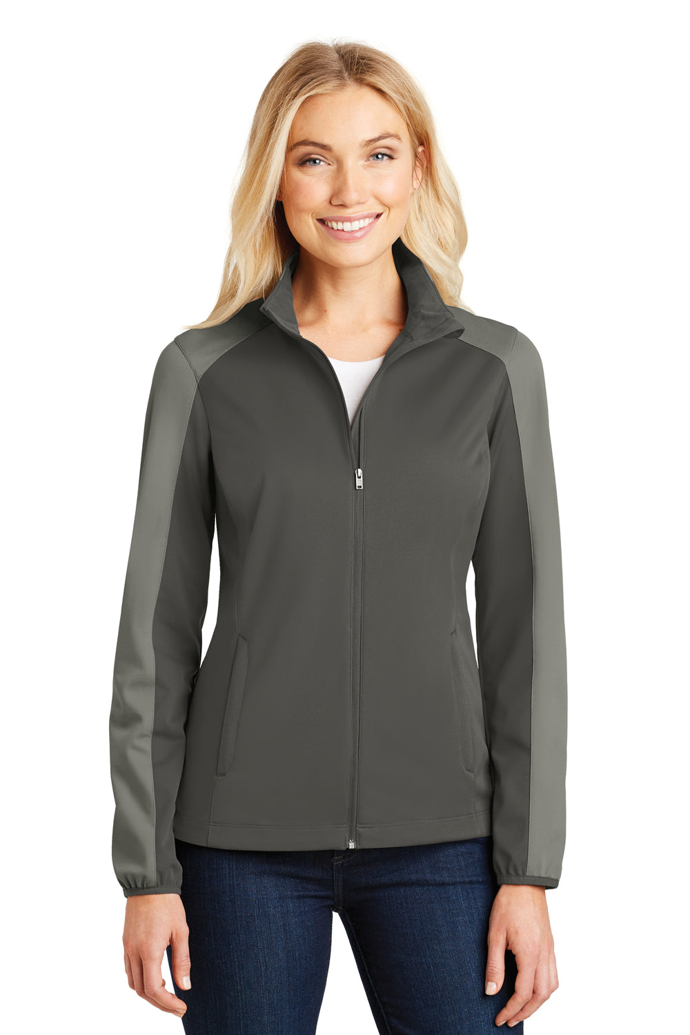 Port Authority L718 Womens Active Wind & Water Resistant Full Zip Jacket Grey Steel/Grey Front