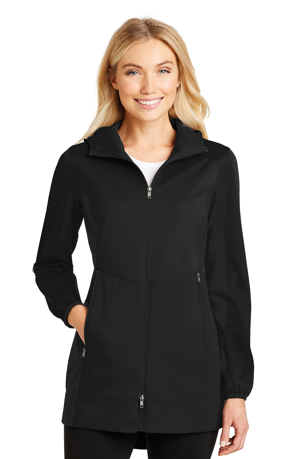 Port Authority L719 Womens Active Wind & Water Resistant Full Zip Hooded Jacket Black Front