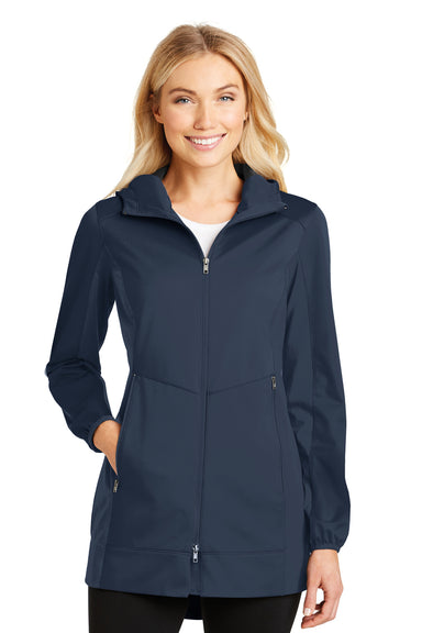 Port Authority L719 Womens Active Wind & Water Resistant Full Zip Hooded Jacket Navy Blue Front