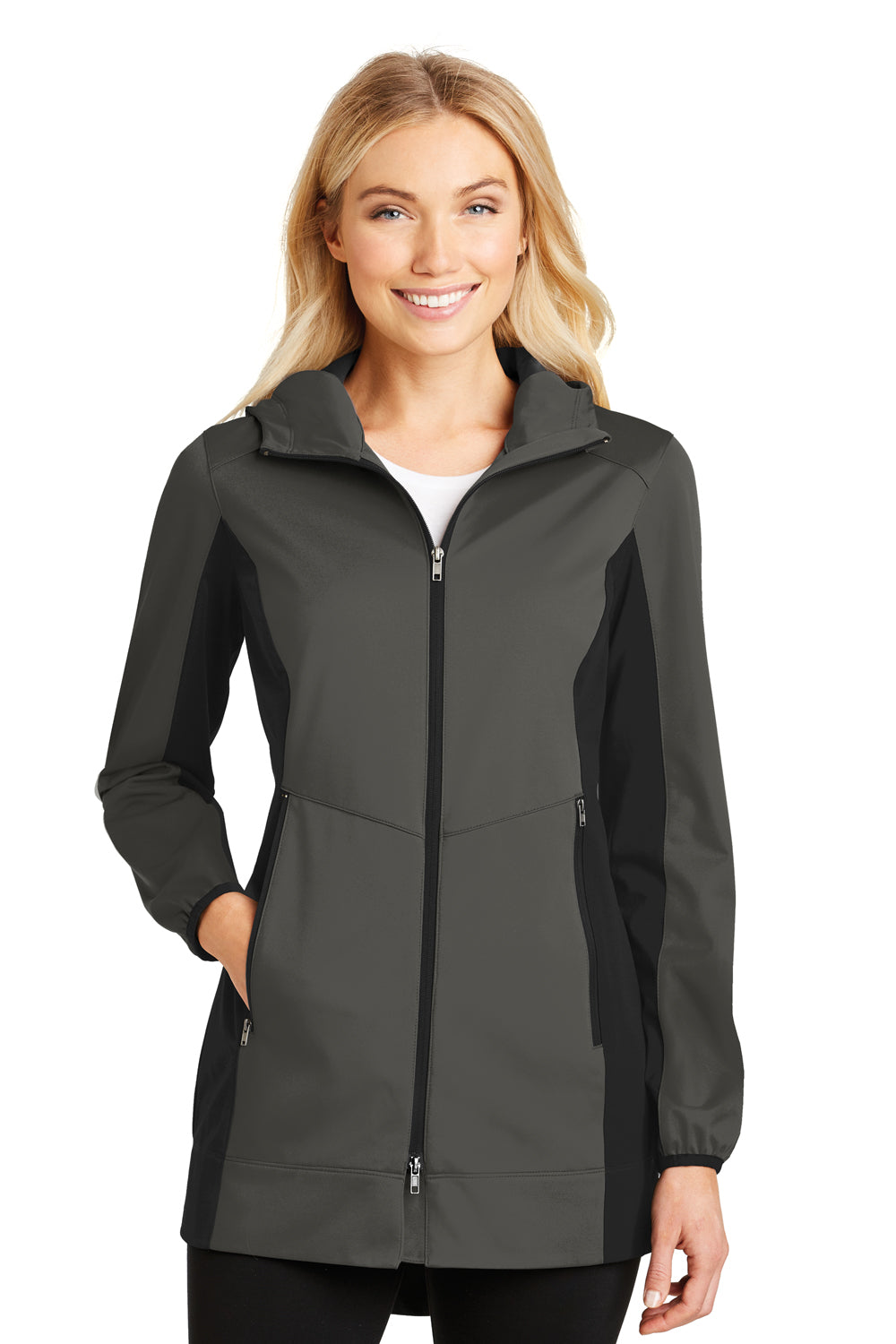 Port Authority L719 Womens Active Wind & Water Resistant Full Zip Hooded Jacket Grey Steel/Black Front