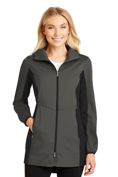 Port Authority L719 Womens Active Wind & Water Resistant Full Zip Hooded Jacket Grey Steel/Black Front