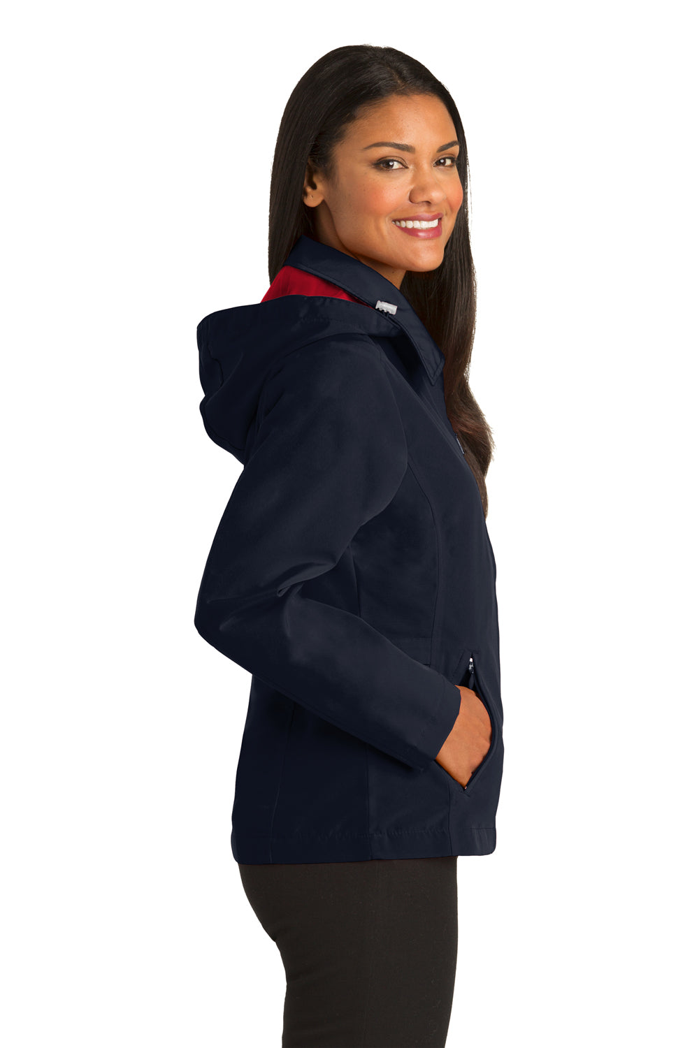 Port Authority L764 Womens Legacy Wind & Water Resistant Full Zip Hooded Jacket Navy Blue Side