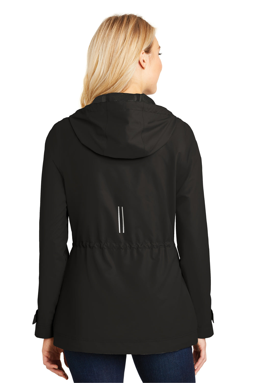 Port Authority L7710 Womens Northwest Slicker Waterproof Full Zip Hooded Jacket Black Back