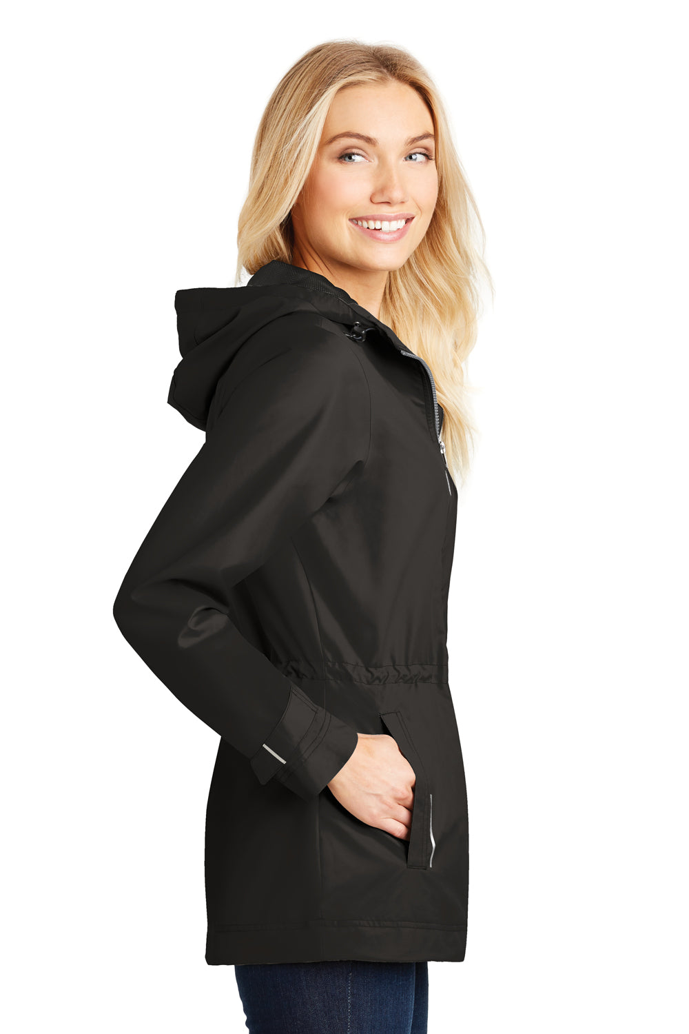 Port Authority L7710 Womens Northwest Slicker Waterproof Full Zip Hooded Jacket Black Side