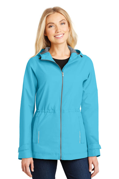 Port Authority L7710 Womens Northwest Slicker Waterproof Full Zip Hooded Jacket Isla Blue Front