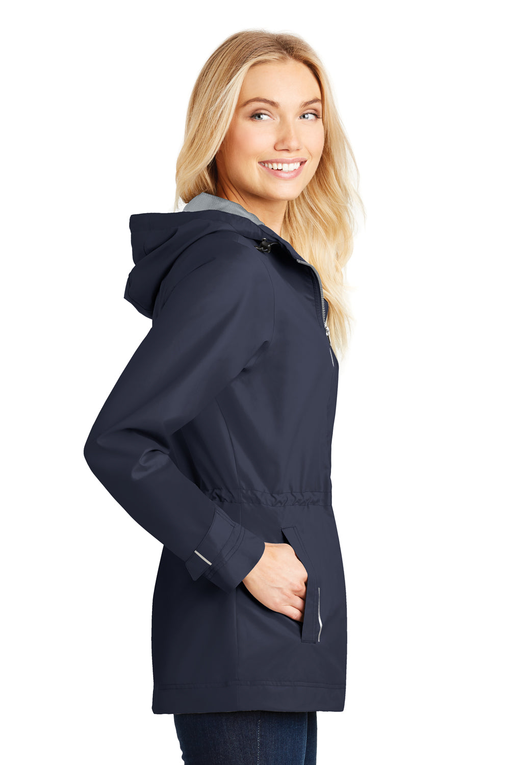 Port Authority L7710 Womens Northwest Slicker Waterproof Full Zip Hooded Jacket Navy Blue Side
