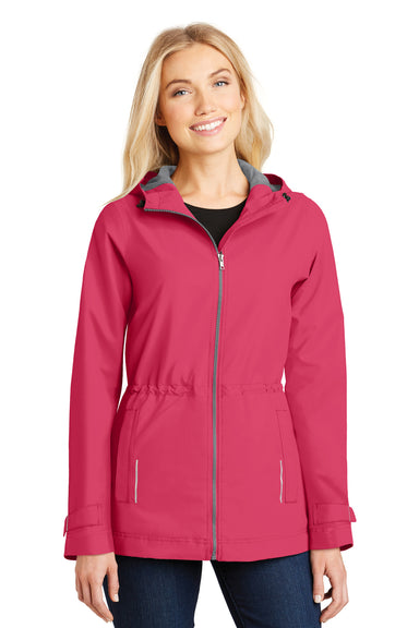 Port Authority L7710 Womens Northwest Slicker Waterproof Full Zip Hooded Jacket Pink Front