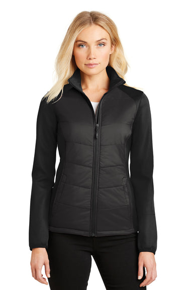Port Authority L787 Womens Hybrid Wind & Water Resistant Full Zip Jacket Black Front