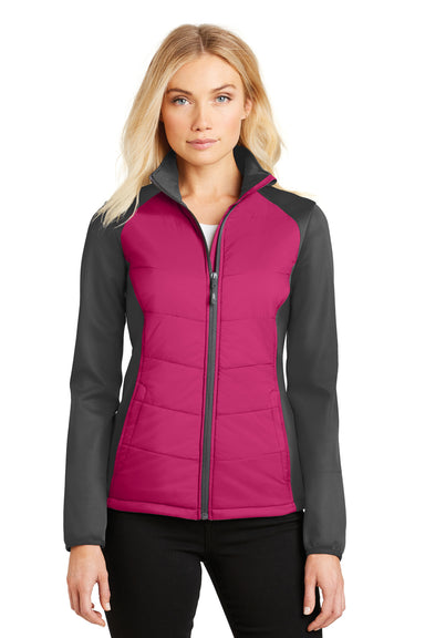 Port Authority L787 Womens Hybrid Wind & Water Resistant Full Zip Jacket Azalea Pink/Grey Front