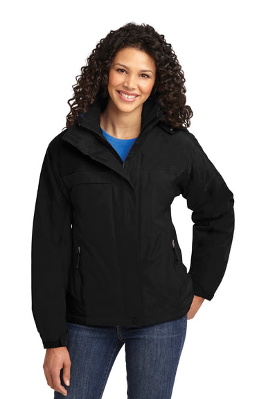 Port Authority L792 Womens Nootka Waterproof Full Zip Hooded Jacket Black Front