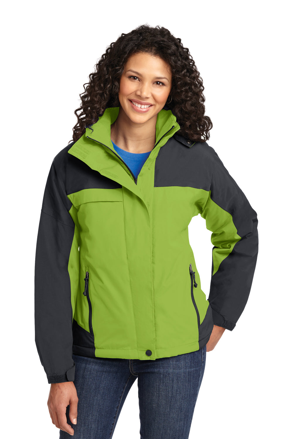 Port Authority L792 Womens Nootka Waterproof Full Zip Hooded Jacket Pistachio Green/Grey Front