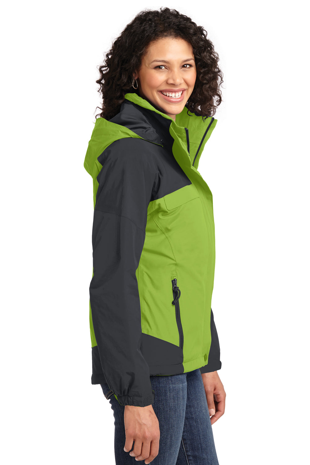 Port Authority L792 Womens Nootka Waterproof Full Zip Hooded Jacket Pistachio Green/Grey Side