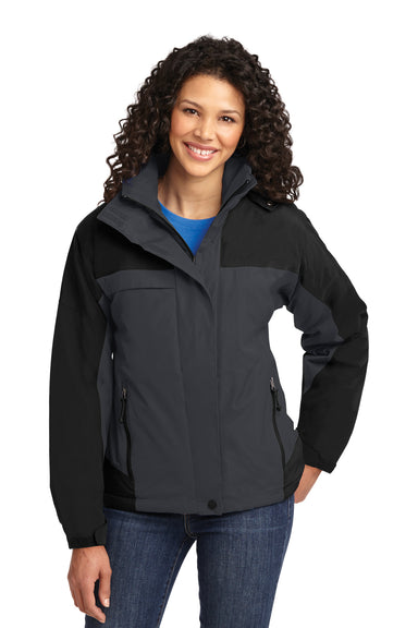 Port Authority L792 Womens Nootka Waterproof Full Zip Hooded Jacket Graphite Grey/Black Front