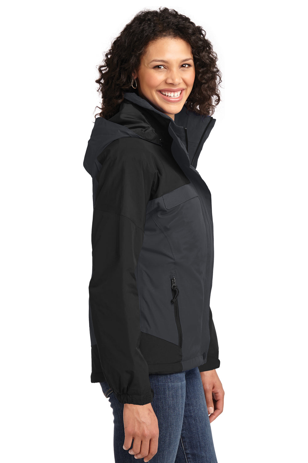 Port Authority L792 Womens Nootka Waterproof Full Zip Hooded Jacket Graphite Grey/Black Side
