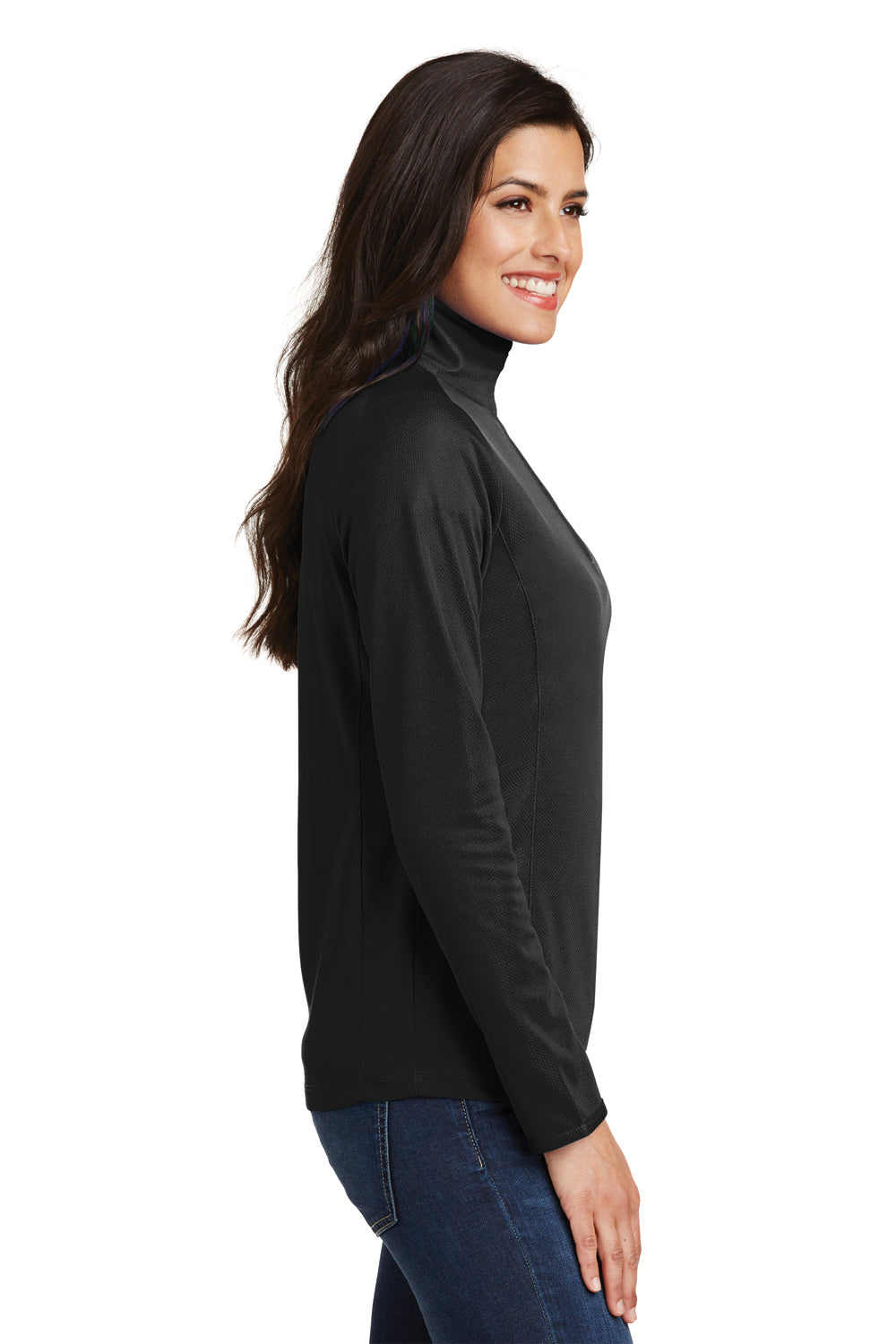 Port Authority L806 Womens Moisture Wicking 1/4 Zip Sweatshirt Black Side