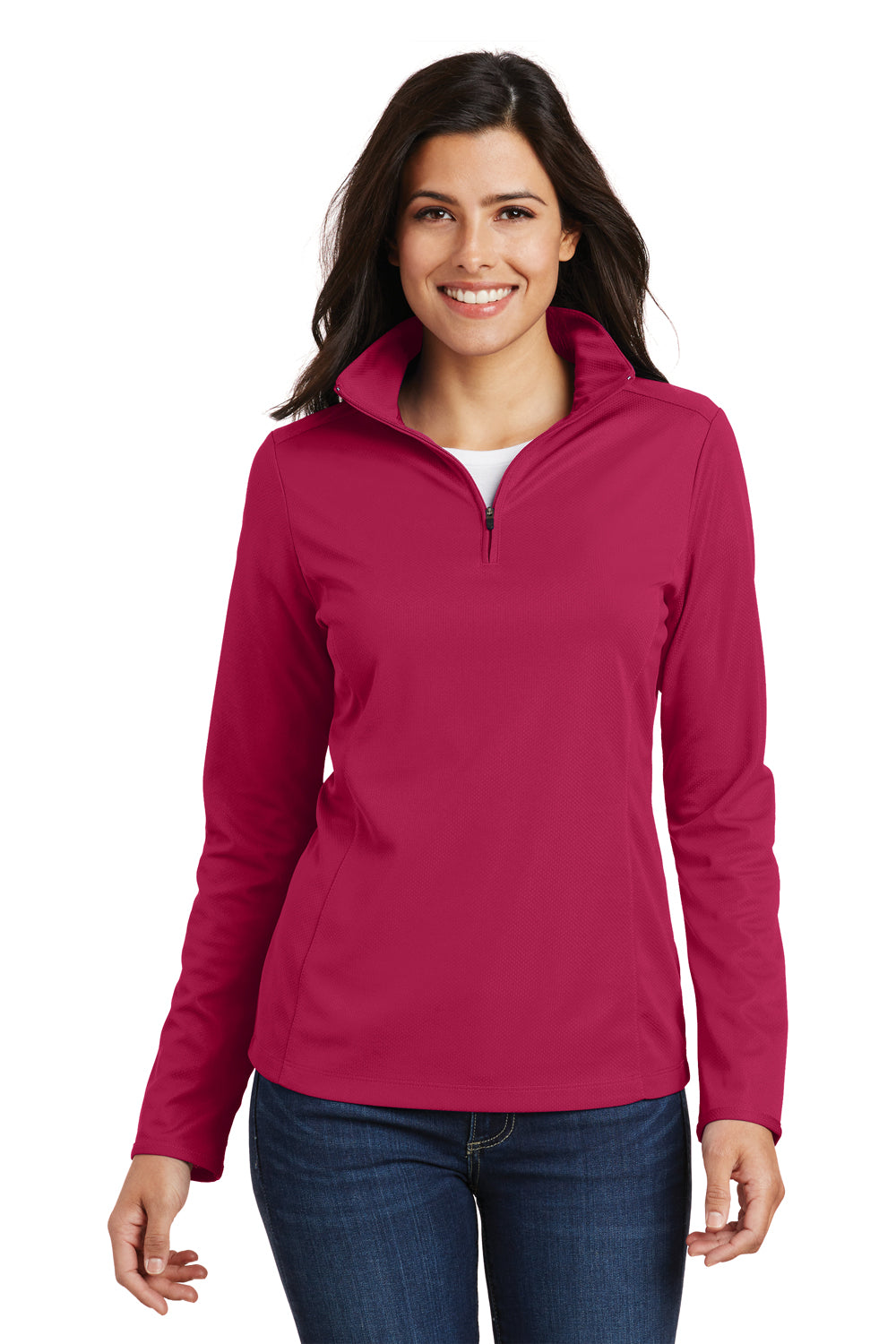 Port Authority L806 Womens Moisture Wicking 1/4 Zip Sweatshirt Fuchsia Pink Front