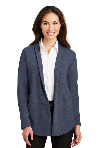 Port Authority L807 Womens Long Sleeve Cardigan Sweater Heather Blue Front