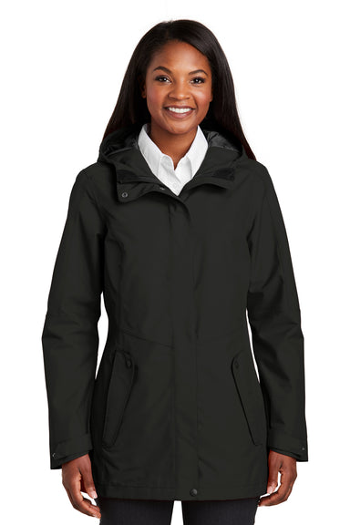 Port Authority L900 Womens Collective Waterproof Full Zip Hooded Jacket Black Front
