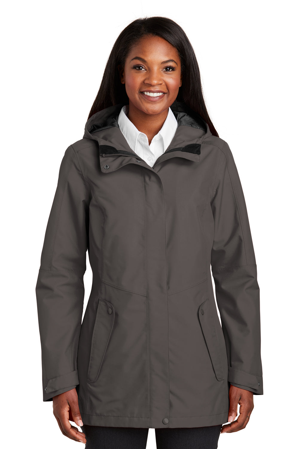 Port Authority L900 Womens Collective Waterproof Full Zip Hooded Jacket Graphite Grey Front