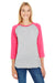 LAT LA3530 Womens Fine Jersey 3/4 Sleeve Crewneck T-Shirt Heather Grey/Pink Front