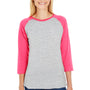 LAT Womens Fine Jersey 3/4 Sleeve Crewneck T-Shirt - Vintage Heather Grey/Pink