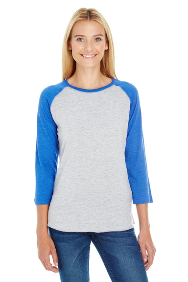 LAT LA3530 Womens Fine Jersey 3/4 Sleeve Crewneck T-Shirt Heather Grey/Royal Blue Front