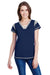 LAT LA3533 Womens Gameday Fine Jersey Lace Up Short Sleeve V-Neck T-Shirt Navy Blue Front