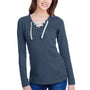 LAT Womens Fine Jersey Lace Up Long Sleeve V-Neck T-Shirt - Vintage Navy Blue