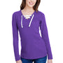 LAT Womens Fine Jersey Lace Up Long Sleeve V-Neck T-Shirt - Vintage Purple
