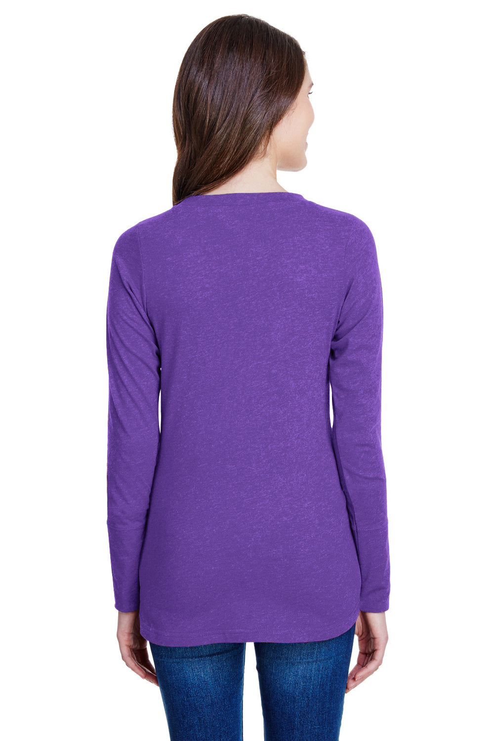 LAT LA3538 Womens Fine Jersey Lace Up Long Sleeve V-Neck T-Shirt Purple Back