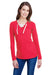 LAT LA3538 Womens Fine Jersey Lace Up Long Sleeve V-Neck T-Shirt Red Front