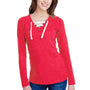 LAT Womens Fine Jersey Lace Up Long Sleeve V-Neck T-Shirt - Vintage Red