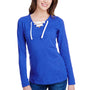LAT Womens Fine Jersey Lace Up Long Sleeve V-Neck T-Shirt - Vintage Royal Blue