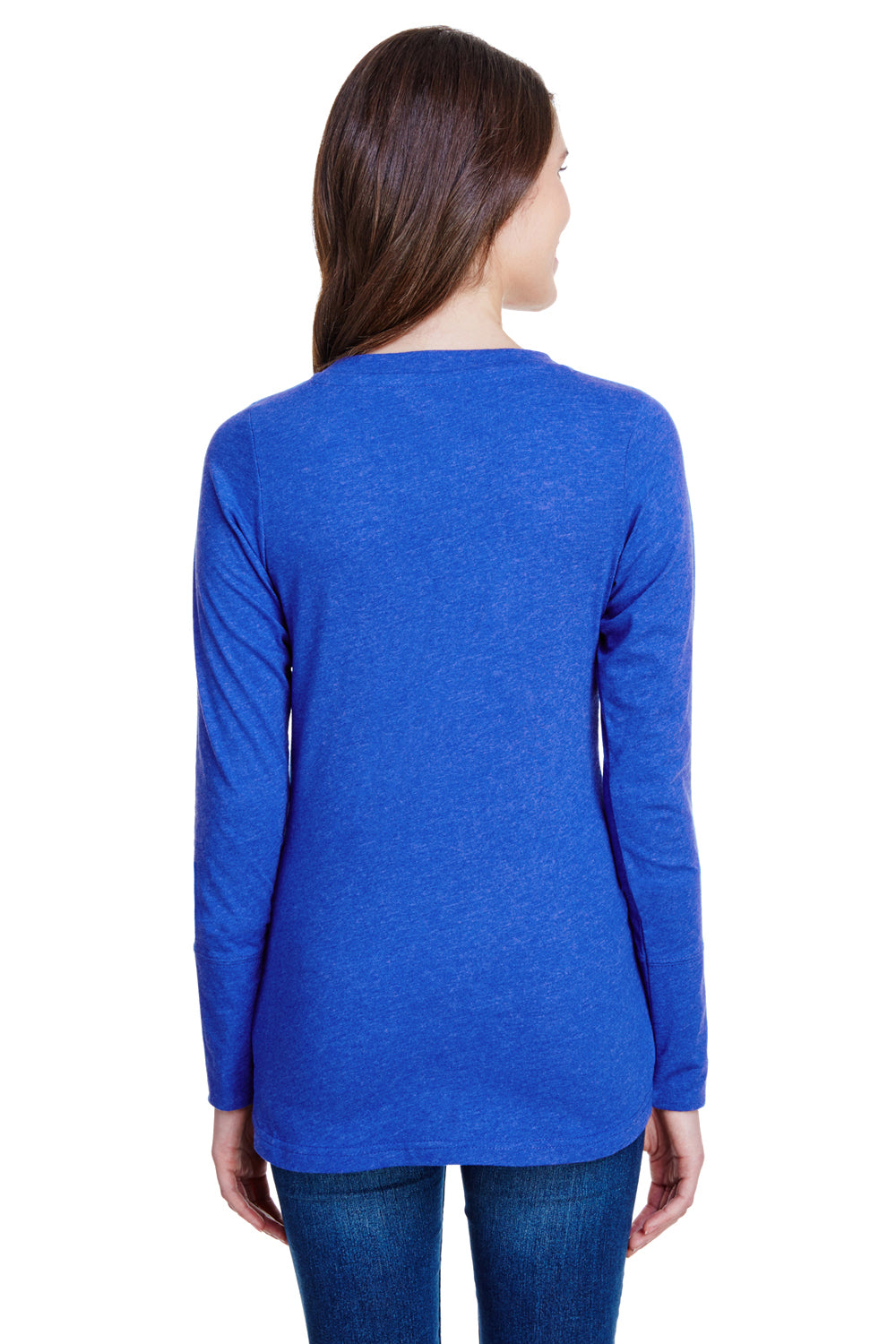 LAT LA3538 Womens Fine Jersey Lace Up Long Sleeve V-Neck T-Shirt Royal Blue Back