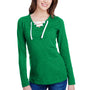 LAT Womens Fine Jersey Lace Up Long Sleeve V-Neck T-Shirt - Vintage Kelly Green