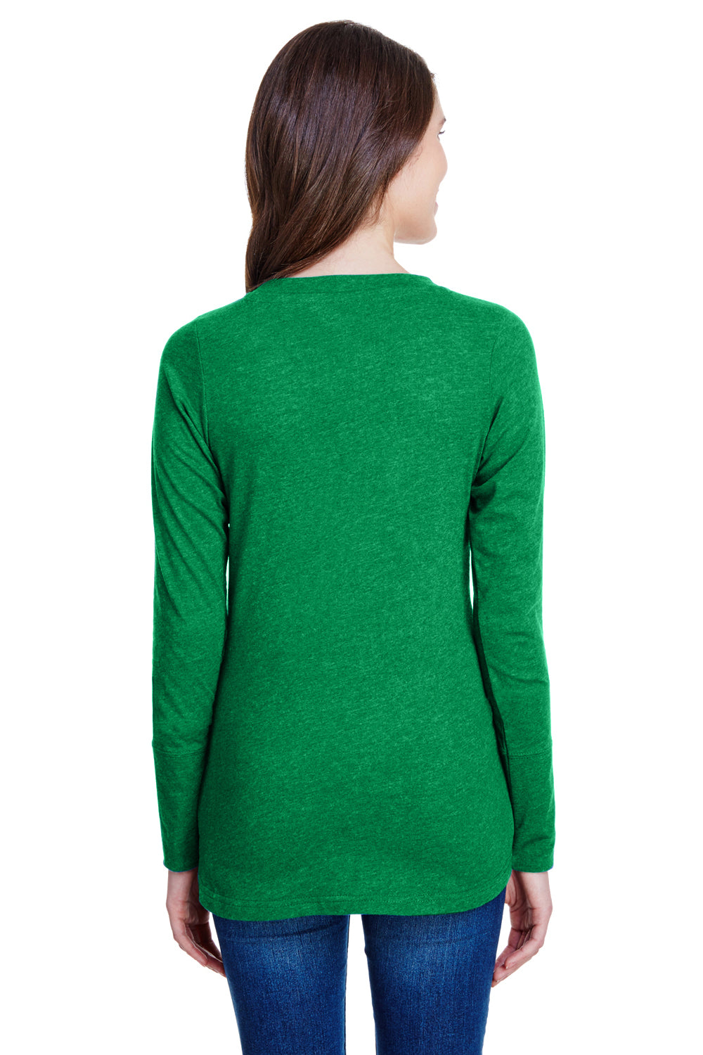 LAT LA3538 Womens Fine Jersey Lace Up Long Sleeve V-Neck T-Shirt Kelly Green Back