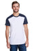 LAT LA6911 Mens Fine Jersey Forward Shoulder Short Sleeve Crewneck T-Shirt White/Navy Blue Front