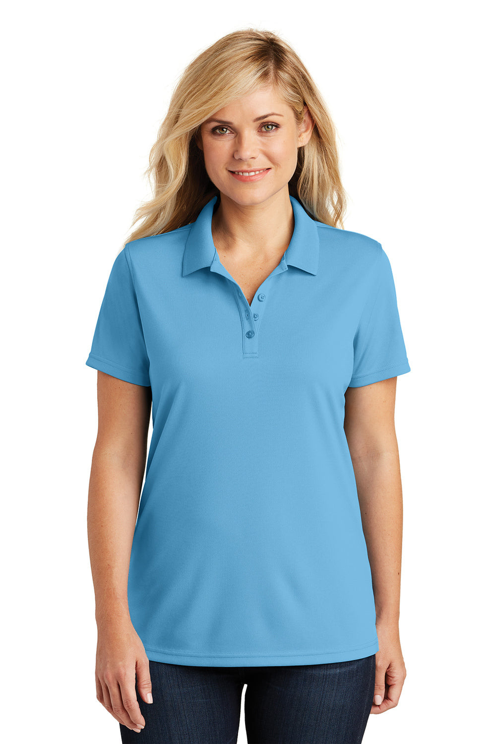 Port Authority LK110 Womens Dry Zone Moisture Wicking Short Sleeve Polo Shirt Carolina Blue Front