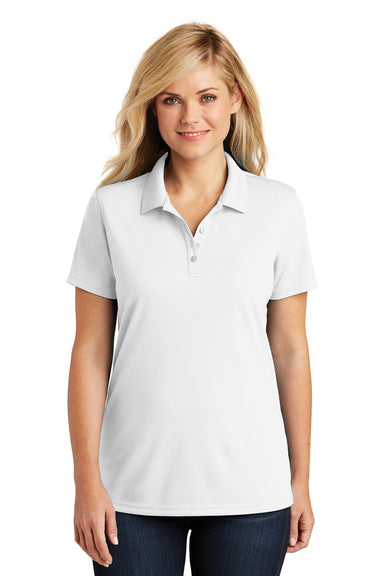 Port Authority LK110 Womens Dry Zone Moisture Wicking Short Sleeve Polo Shirt White Front