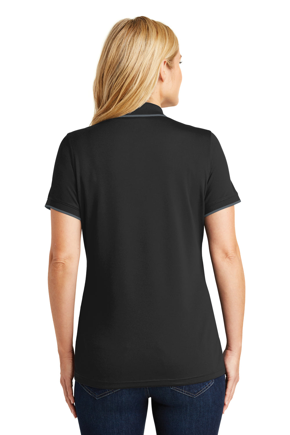 Port Authority LK111 Womens Dry Zone Moisture Wicking Short Sleeve Polo Shirt Black/Graphite Grey Back