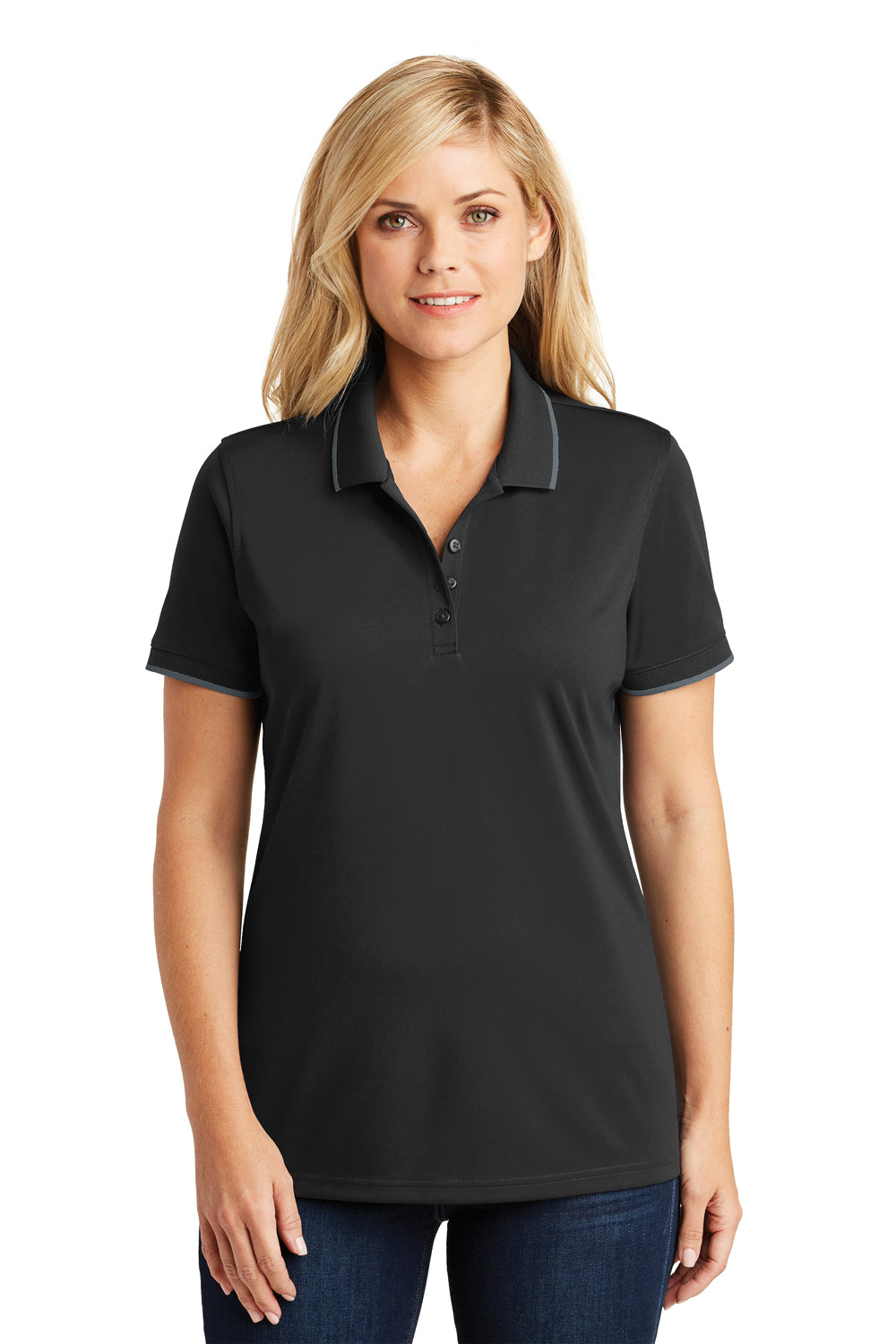 Port Authority LK111 Womens Dry Zone Moisture Wicking Short Sleeve Polo Shirt Black/Graphite Grey Front