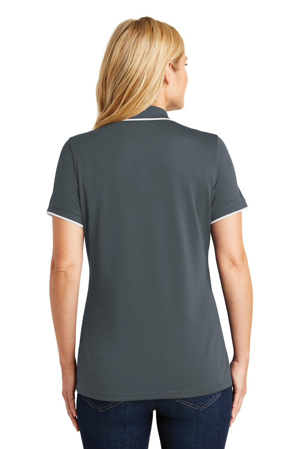 Port Authority LK111 Womens Dry Zone Moisture Wicking Short Sleeve Polo Shirt Graphite Grey/White Back