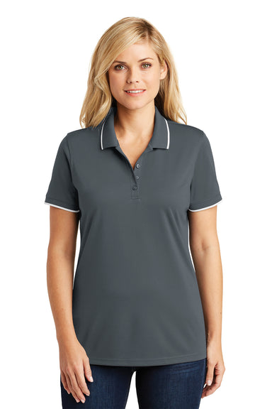Port Authority LK111 Womens Dry Zone Moisture Wicking Short Sleeve Polo Shirt Graphite Grey/White Front