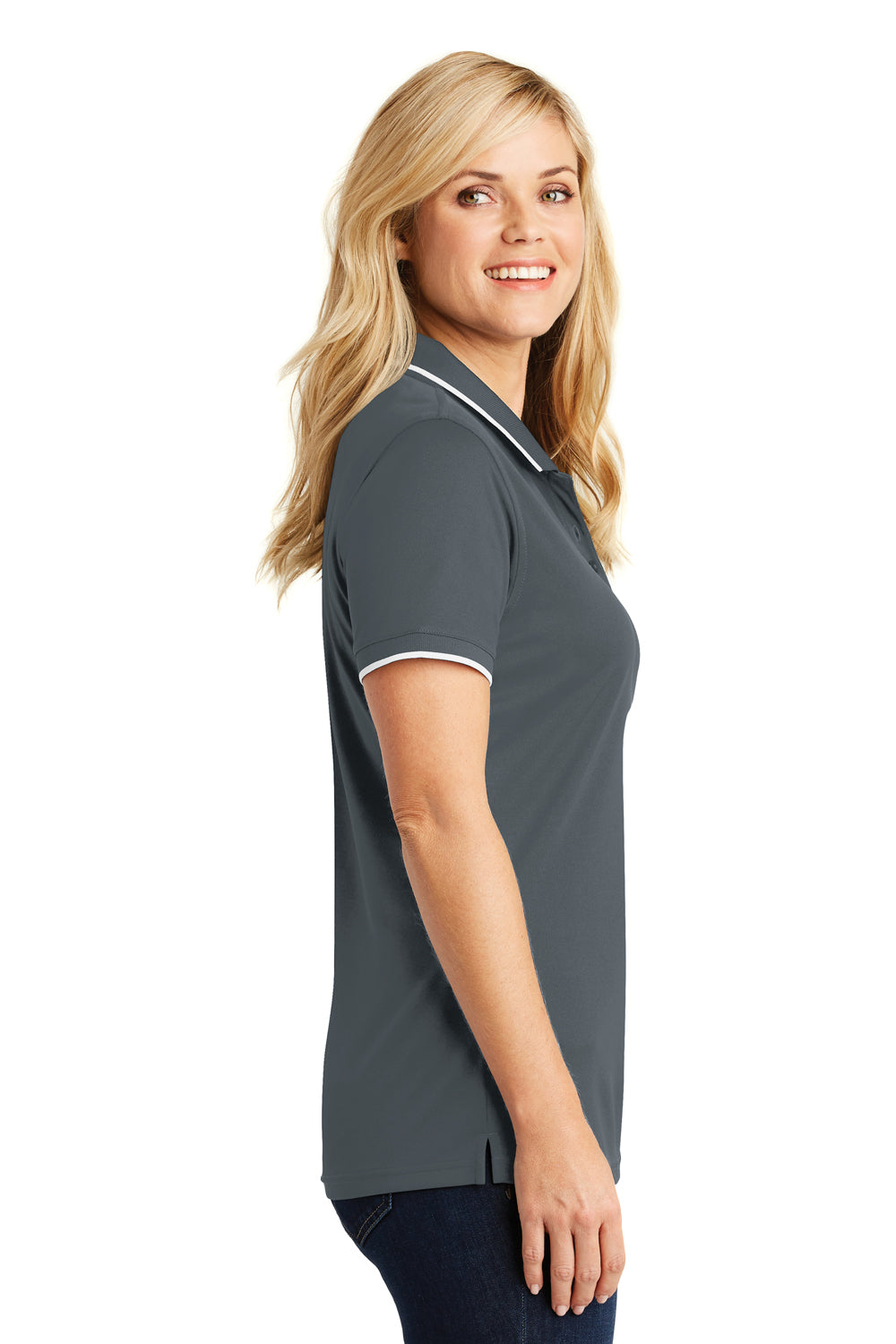 Port Authority LK111 Womens Dry Zone Moisture Wicking Short Sleeve Polo Shirt Graphite Grey/White Side