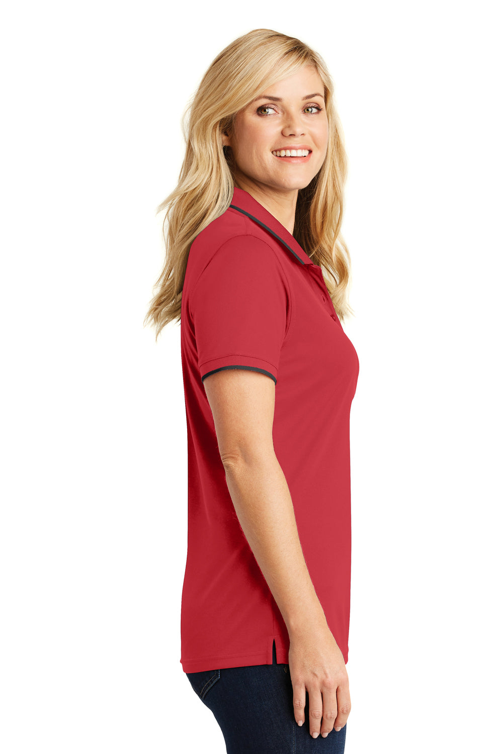 Port Authority LK111 Womens Dry Zone Moisture Wicking Short Sleeve Polo Shirt Red/Black Side