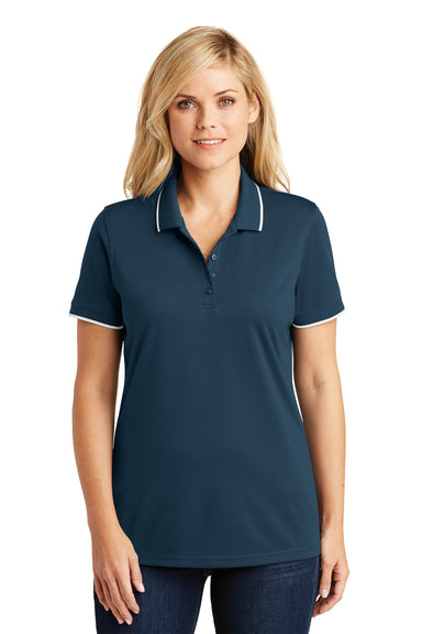 Port Authority LK111 Womens Dry Zone Moisture Wicking Short Sleeve Polo Shirt Navy Blue/White Front