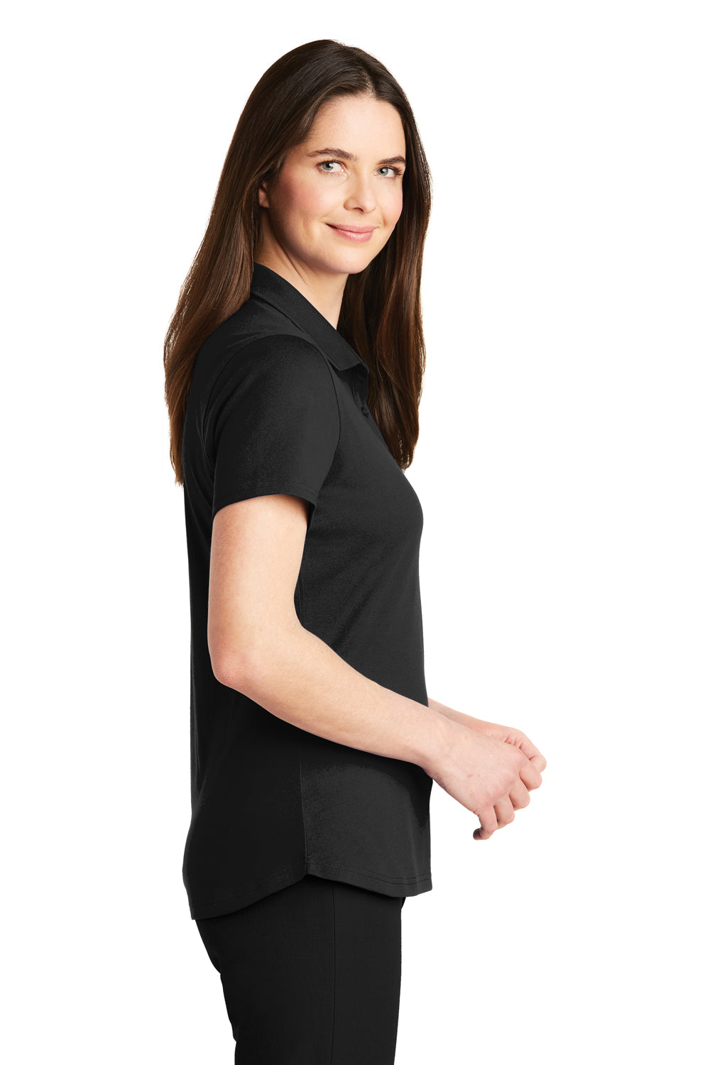 Port Authority LK164 Womens SuperPro Moisture Wicking Short Sleeve Polo Shirt Black Side