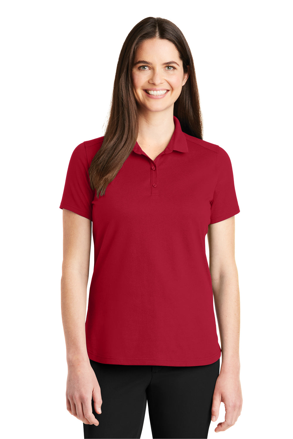 Port Authority LK164 Womens SuperPro Moisture Wicking Short Sleeve Polo Shirt Red Front